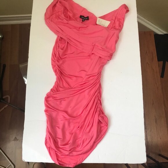 Bebe NEW Hot Pink Ruched Draped Tank Top Silky Stretch Bodycon Slimming Tank - Picture 6 of 11